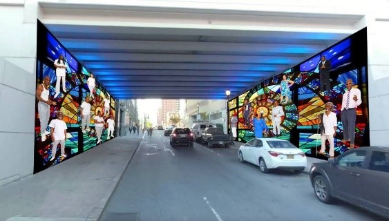 Rendition of Mural Arts project on 21st Street underpass at JFK Boulevard in Philadelphia
